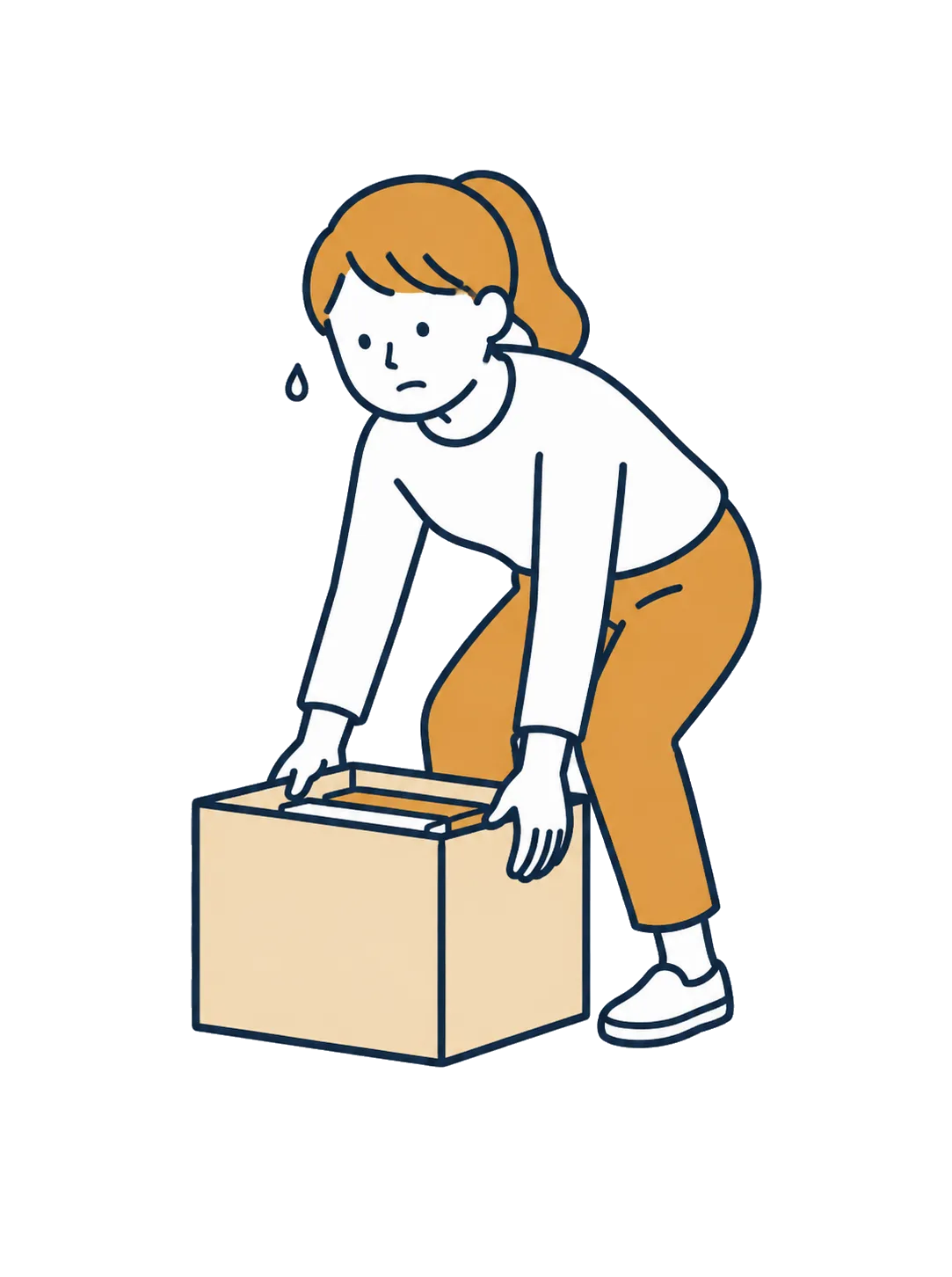 本を詰めた段ボール箱を持ち上げるスタッフのイラスト