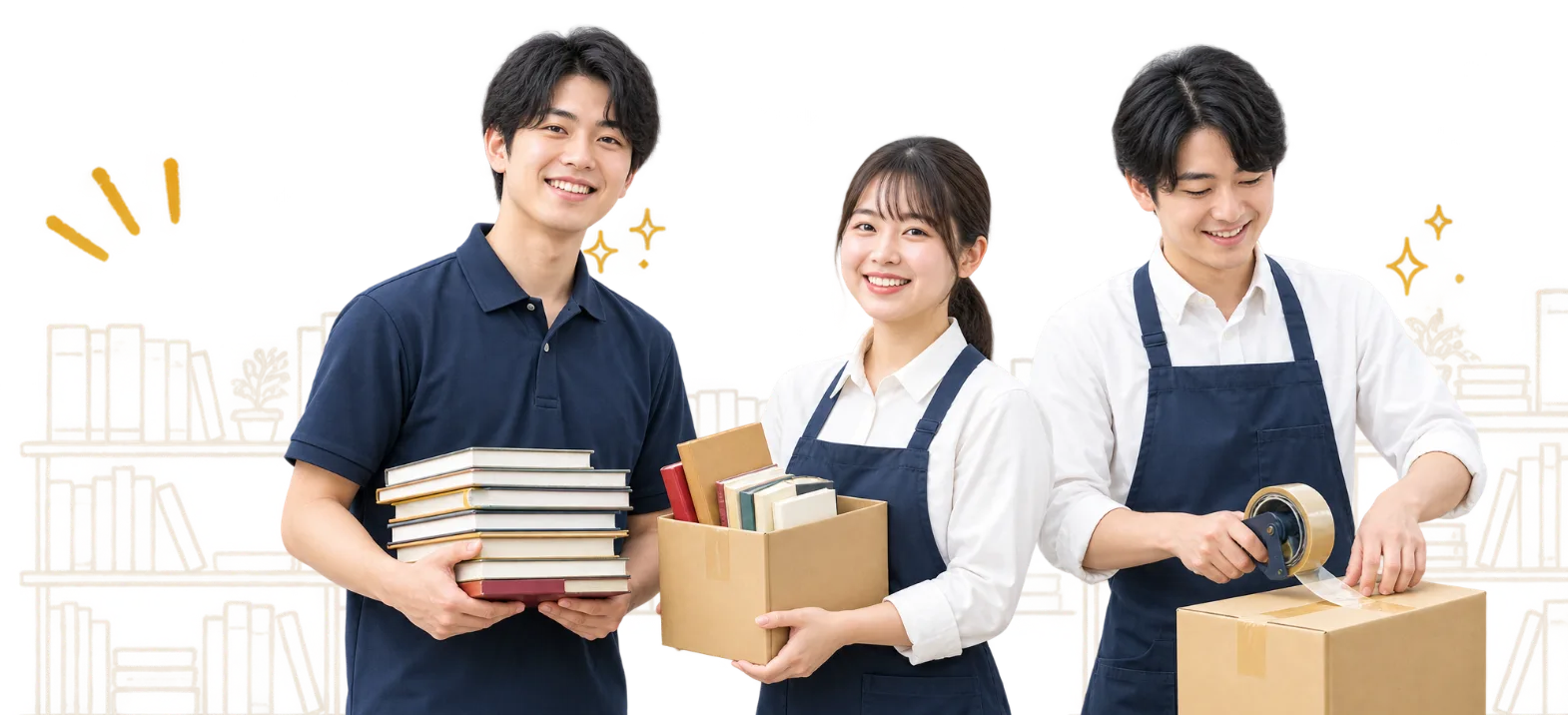 本を手にする澤口書店のスタッフ